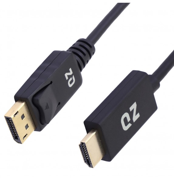 QZ Displayport to HDMI Cable, DP to HDMI Cable, Unidirectional, DisplayPort  1.4, HDMI2.0, 4K 60Hz, Black, 1.8 Meter